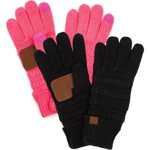 image:imageFunky Junque Womens Winter Gloves  Cute Knit Fleece Lined Touchscreen Texting Gloves for Women Teen Girls Accessories2 Pack  Black  Candy Pink