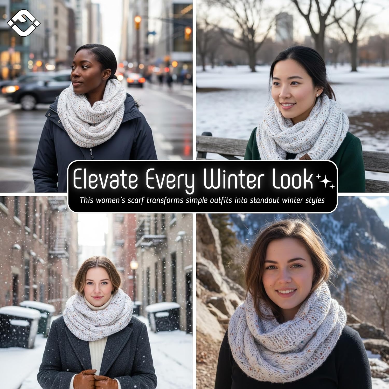 image:imageFunky Junque Infinity Scarf for Women  Oversized Chunky Winter Scarf Colorful Fall Scarves Soft Sweater Wrap Cozy StyleA Confetti Ivory Design