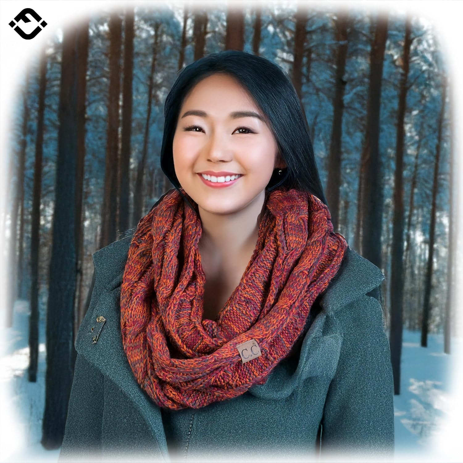 image:imageFunky Junque Infinity Scarf for Women  Oversized Chunky Winter Scarf Colorful Fall Scarves Soft Sweater Wrap Cozy StyleA Fire Rust Tricolor Mix