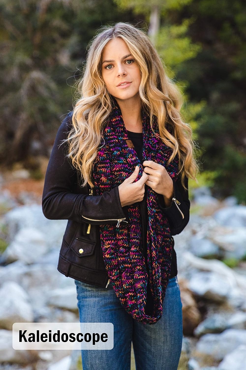image:imageFunky Junque Infinity Scarf for Women  Oversized Chunky Winter Scarf Colorful Fall Scarves Soft Sweater Wrap Cozy StyleA Fire Rust Tricolor Mix