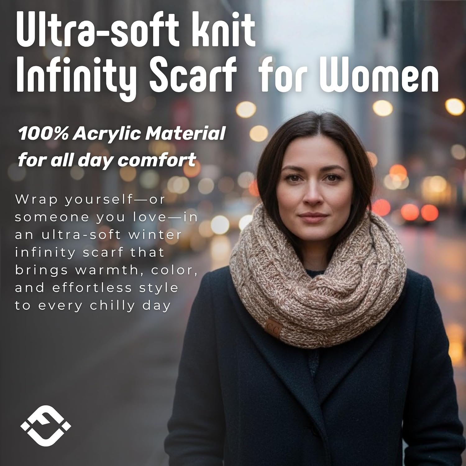 image:imageFunky Junque Infinity Scarf for Women  Oversized Chunky Winter Scarf Colorful Fall Scarves Soft Sweater Wrap Cozy StyleA Mocha Taupe Tricolor Mix