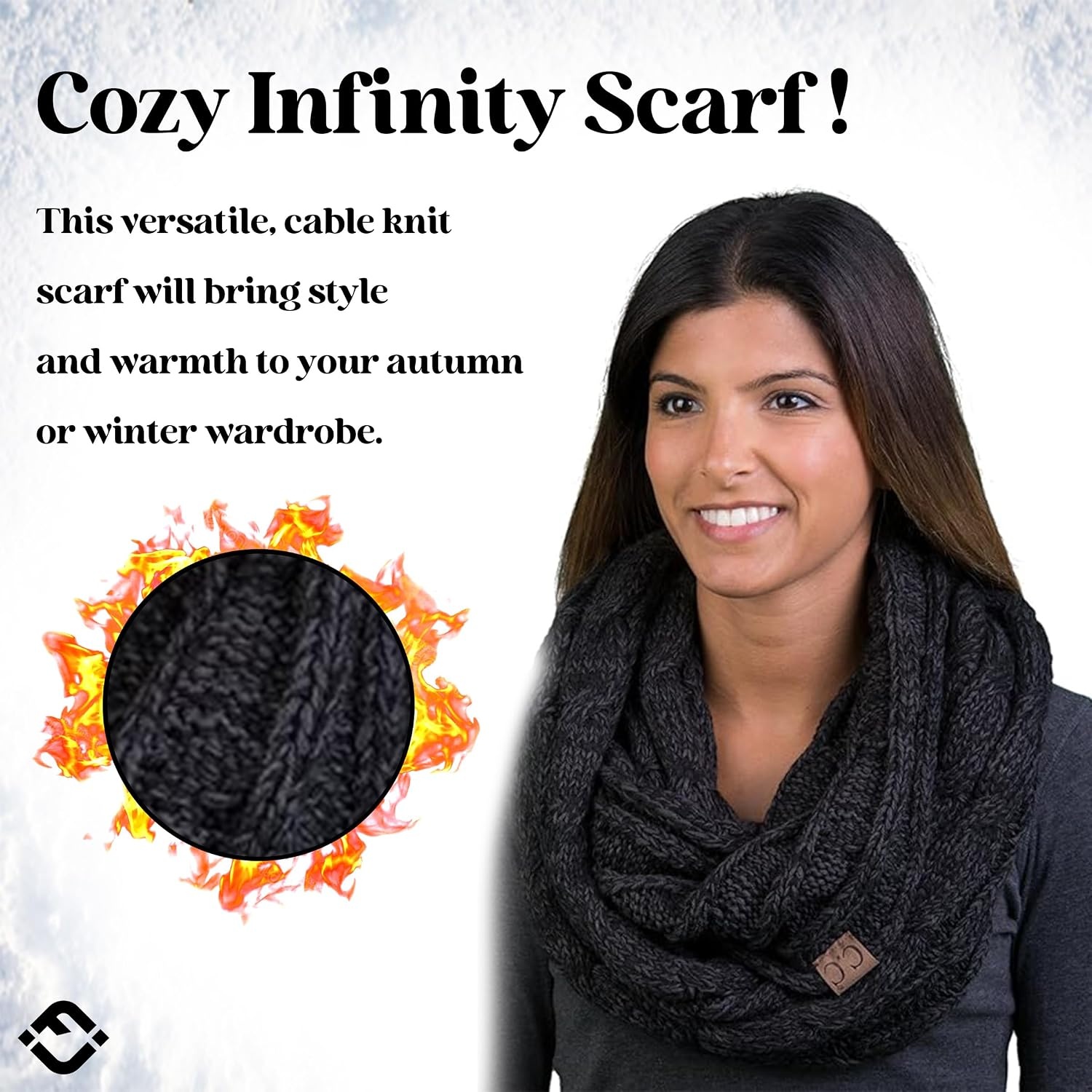 image:imageFunky Junque Infinity Scarf for Women  Oversized Chunky Winter Scarf Colorful Fall Scarves Soft Sweater Wrap Cozy StyleAn Onyx Black Tricolor Mix