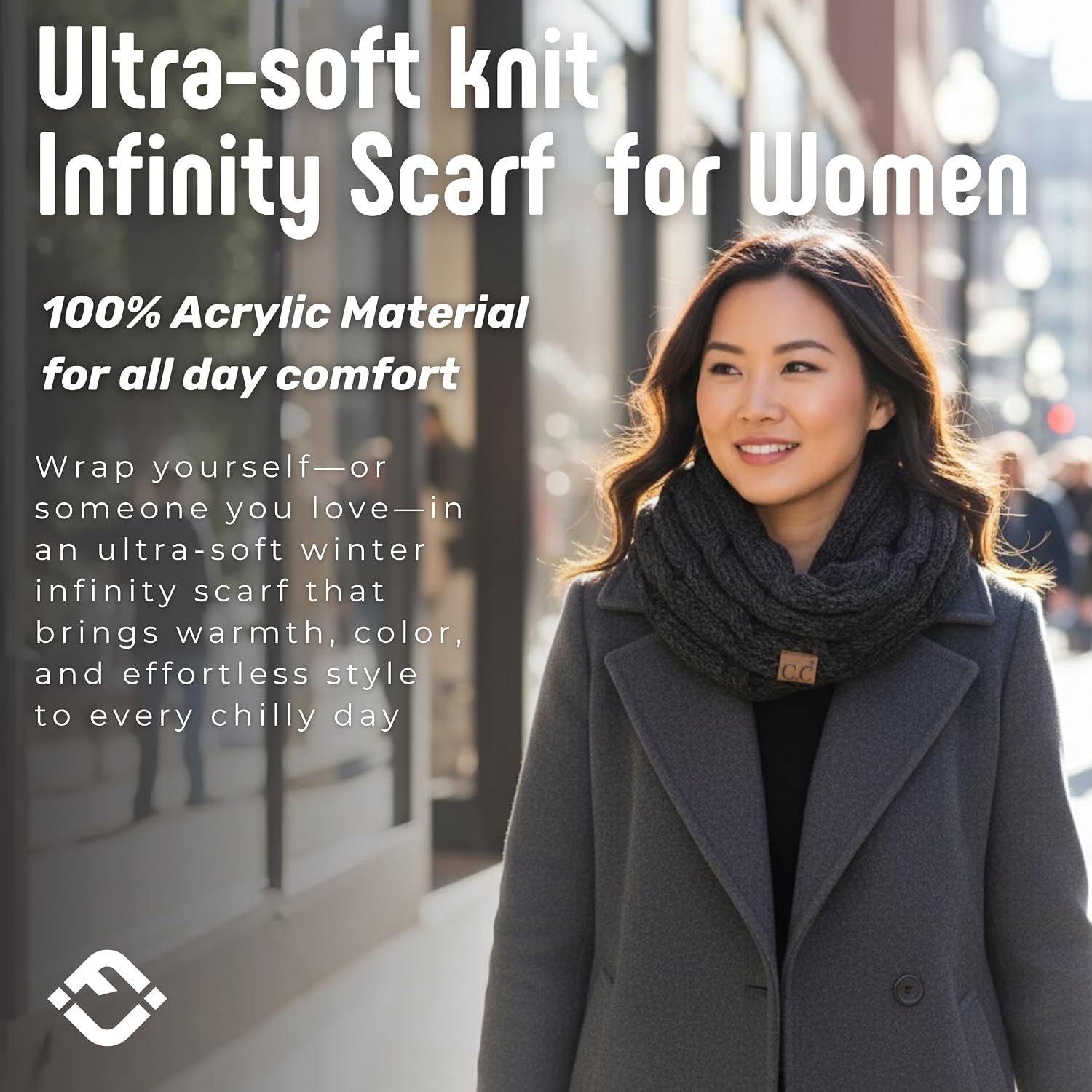 image:imageFunky Junque Infinity Scarf for Women  Oversized Chunky Winter Scarf Colorful Fall Scarves Soft Sweater Wrap Cozy StyleAn Onyx Black Tricolor Mix