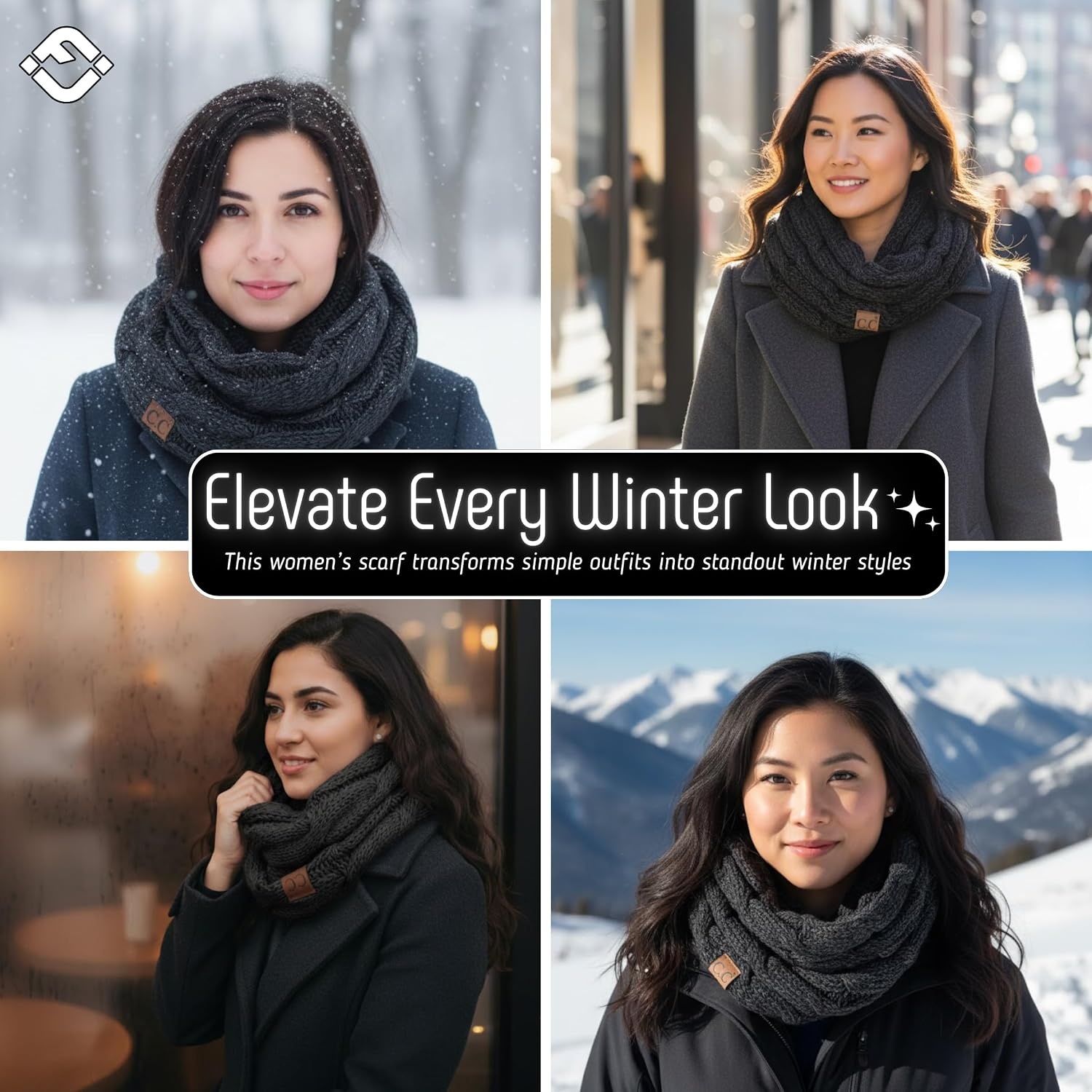 image:imageFunky Junque Infinity Scarf for Women  Oversized Chunky Winter Scarf Colorful Fall Scarves Soft Sweater Wrap Cozy StyleAn Onyx Black Tricolor Mix