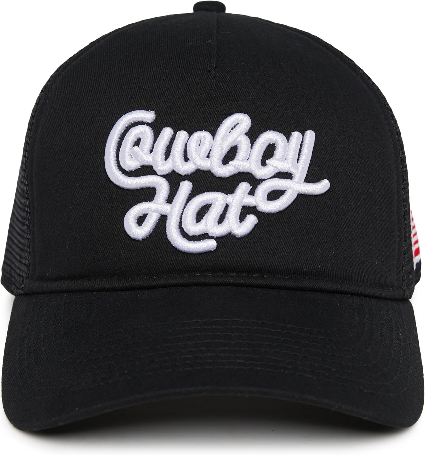 image:imageFunky Junque Vintage Trucker Hat Embroidered American Flag Cap  Cottonfront trucker hat with precurved bill for hiking outdoor sports everyday wear amp patriotic styleCowboy Hat  Black