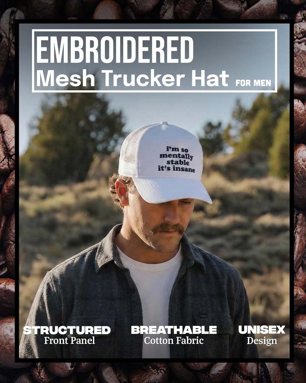 image:imageFunky Junque Vintage Trucker Hat Embroidered American Flag Cap  Cottonfront trucker hat with precurved bill for hiking outdoor sports everyday wear amp patriotic styleIm So Mentally Stable Its Insane  White