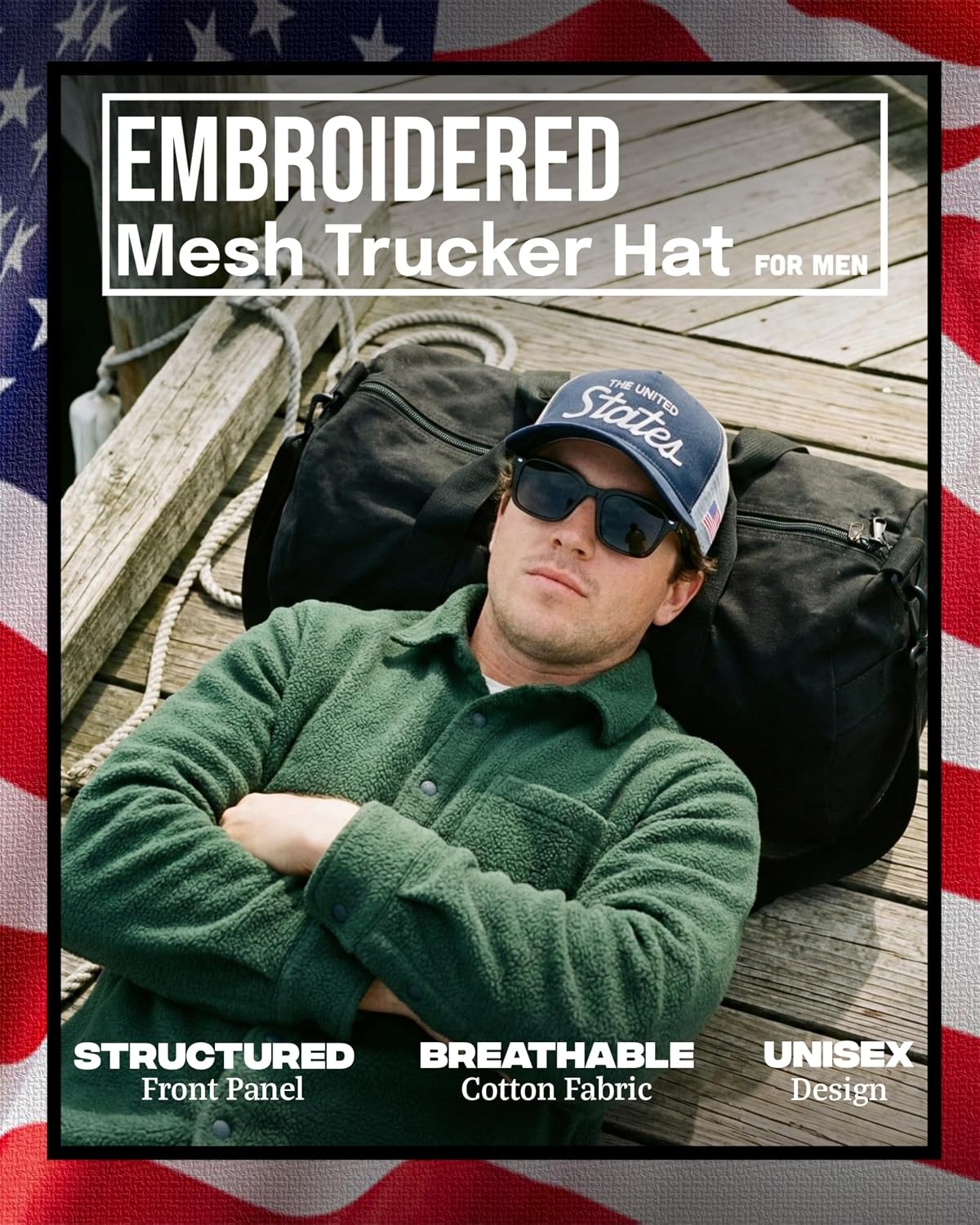 image:imageFunky Junque Vintage Trucker Hat Embroidered American Flag Cap  Cottonfront trucker hat with precurved bill for hiking outdoor sports everyday wear amp patriotic styleThe United States  Navy