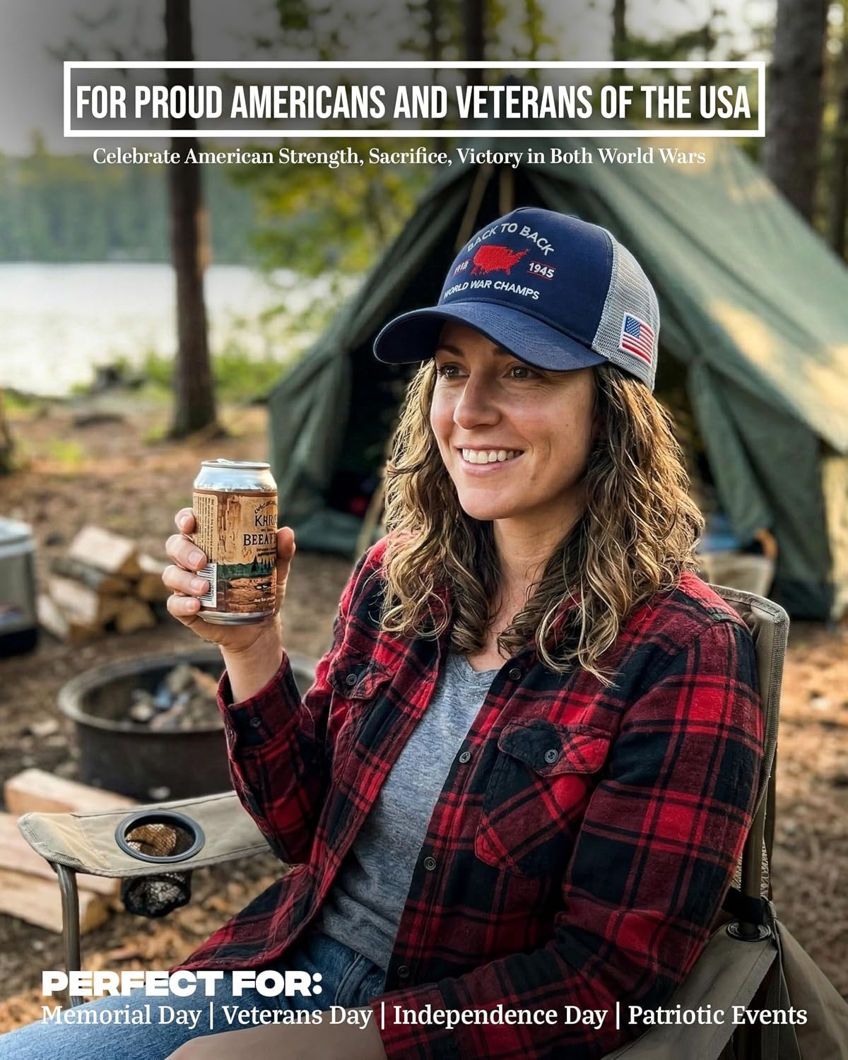 image:imageFunky Junque Vintage Trucker Hat Embroidered American Flag Cap  Cottonfront trucker hat with precurved bill for hiking outdoor sports everyday wear amp patriotic styleBack to Back Wwii Champs  Navy