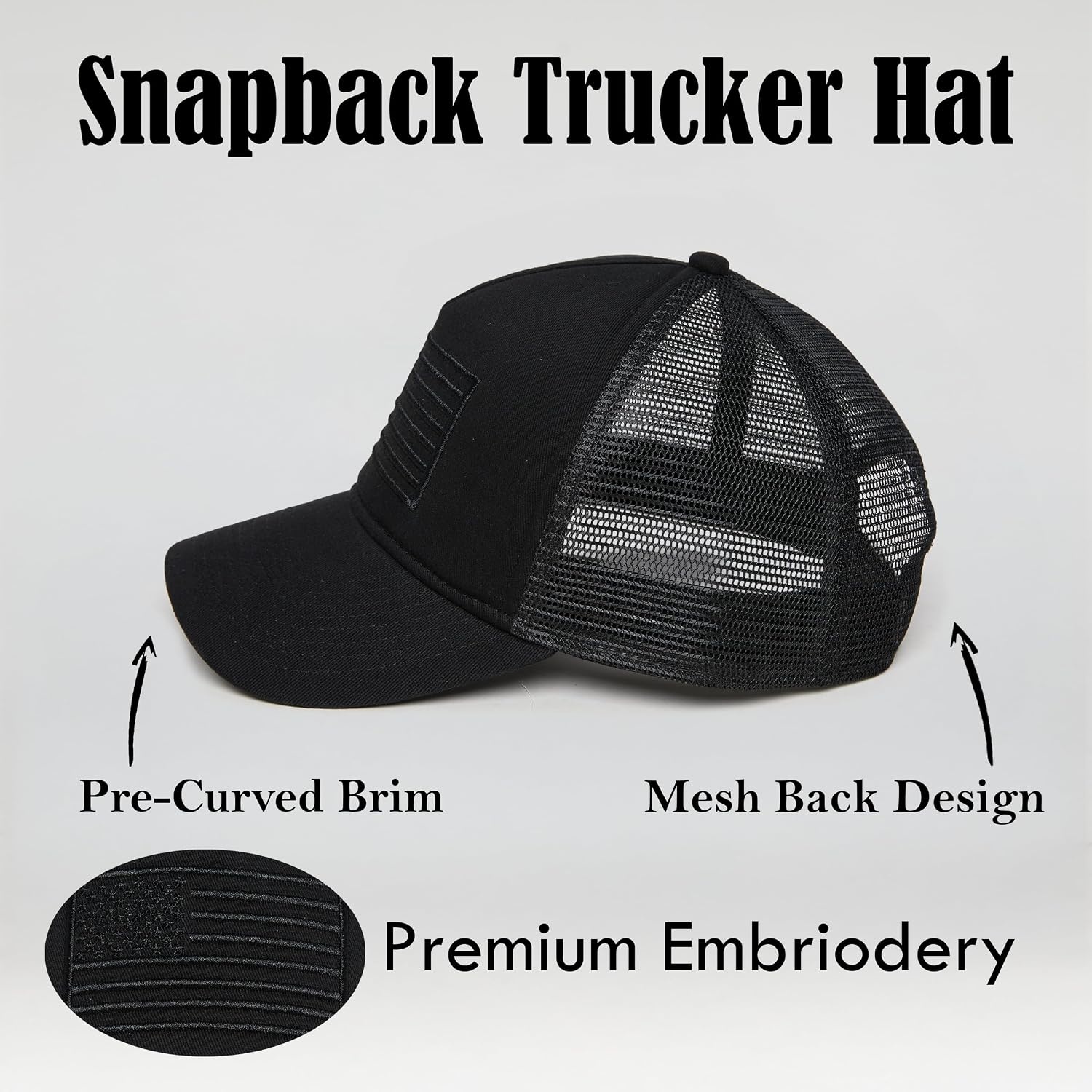 image:imageFunky Junque Vintage Trucker Hat Embroidered American Flag Cap  Cottonfront trucker hat with precurved bill for hiking outdoor sports everyday wear amp patriotic styleAmerican Flag  Black