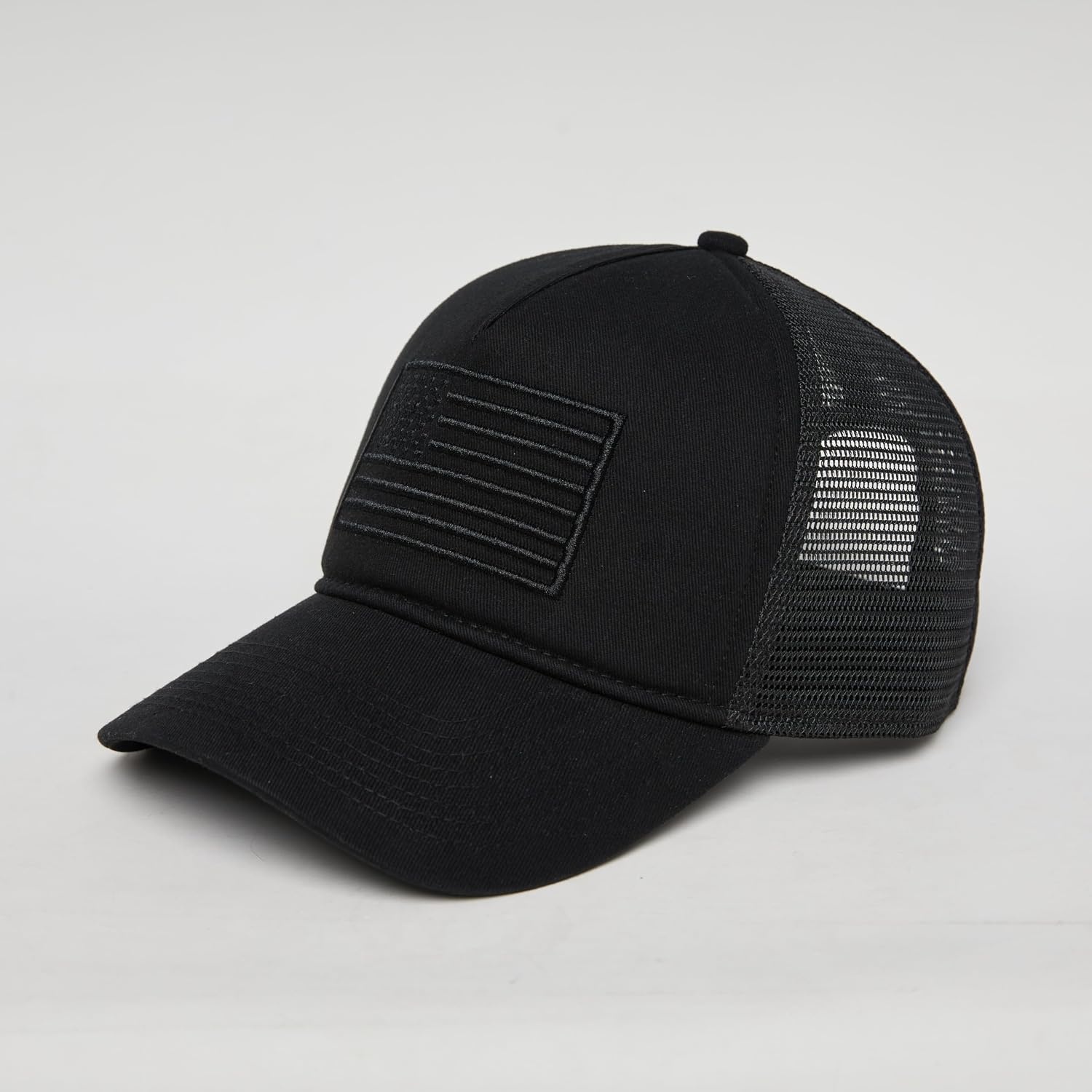 image:imageFunky Junque Vintage Trucker Hat Embroidered American Flag Cap  Cottonfront trucker hat with precurved bill for hiking outdoor sports everyday wear amp patriotic styleAmerican Flag  Black