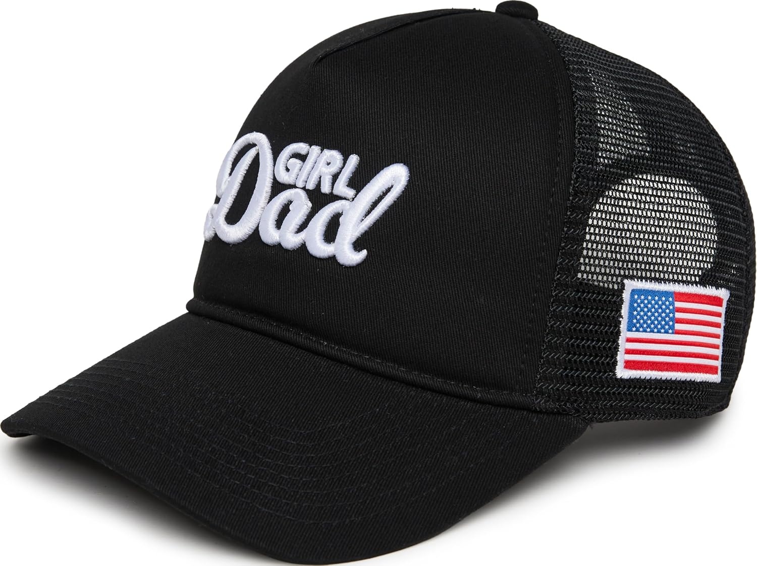 image:imageFunky Junque Vintage Trucker Hat Embroidered American Flag Cap  Cottonfront trucker hat with precurved bill for hiking outdoor sports everyday wear amp patriotic styleGirl Dad  Black