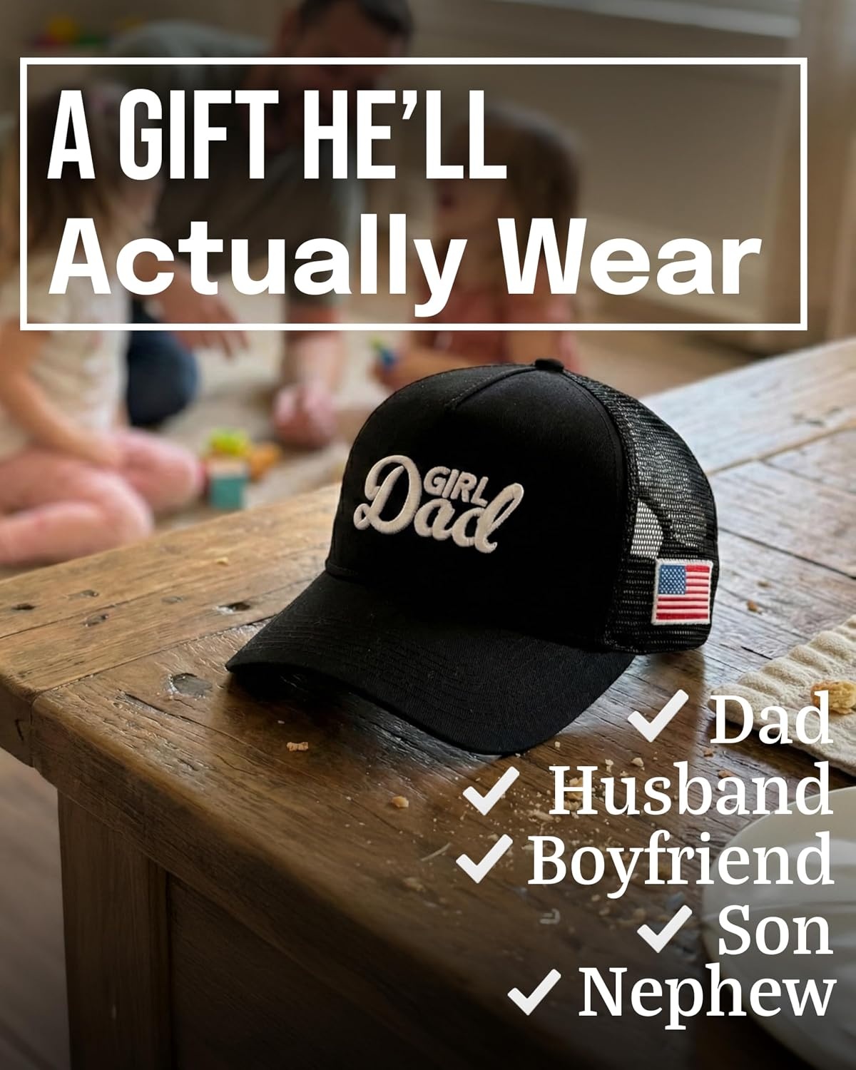image:imageFunky Junque Vintage Trucker Hat Embroidered American Flag Cap  Cottonfront trucker hat with precurved bill for hiking outdoor sports everyday wear amp patriotic styleGirl Dad  Black