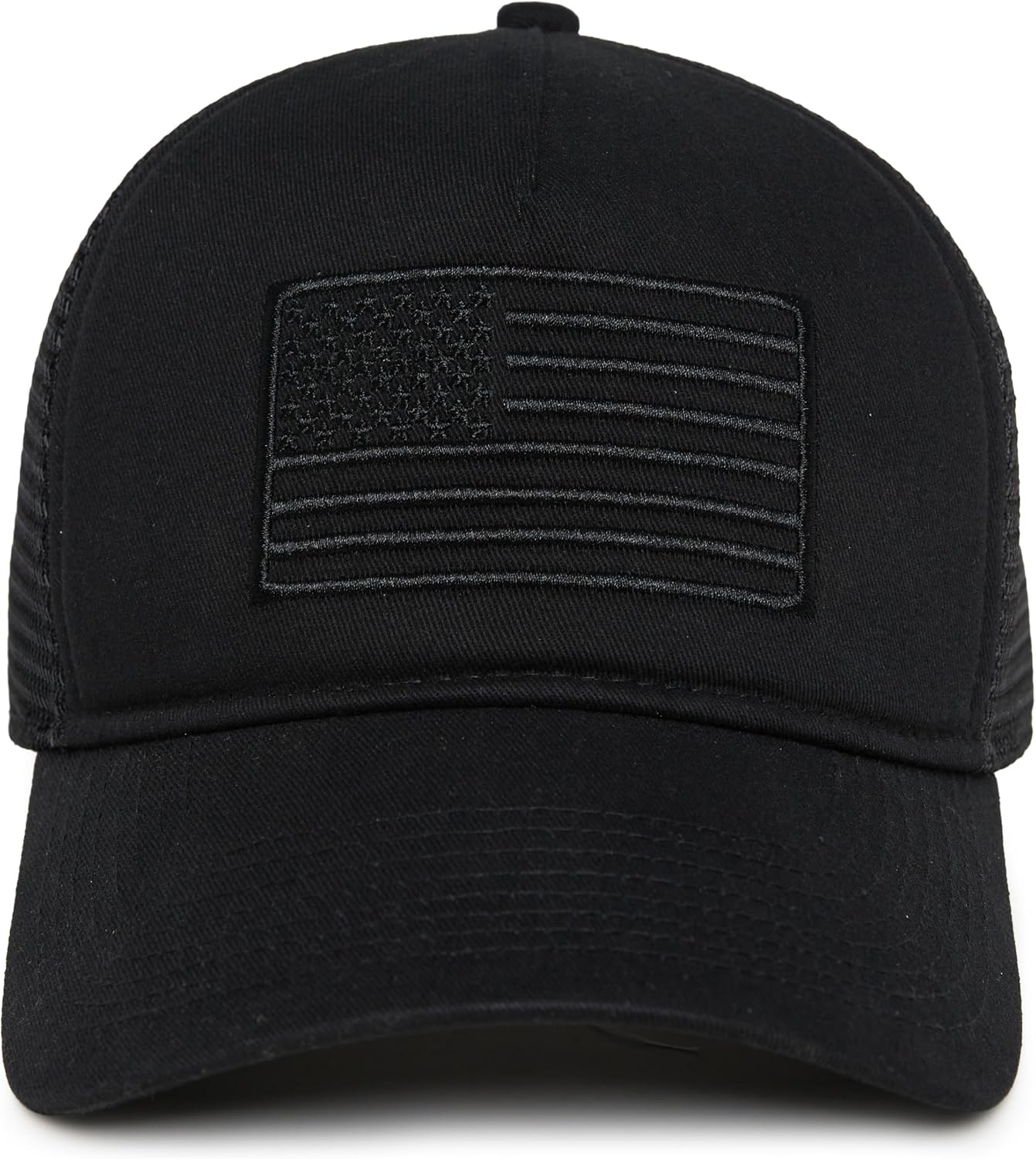 image:imageFunky Junque Vintage Trucker Hat Embroidered American Flag Cap  Cottonfront trucker hat with precurved bill for hiking outdoor sports everyday wear amp patriotic styleAmerican Flag  Black
