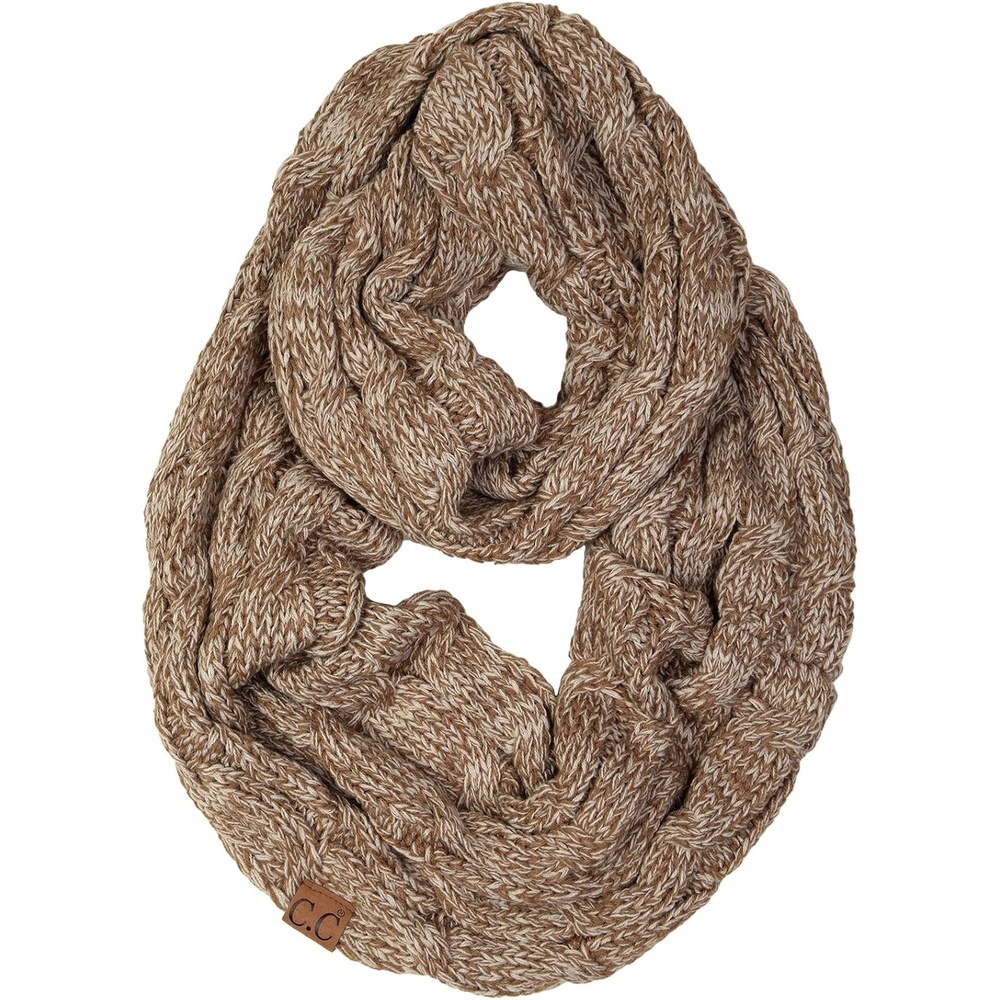 image:imageFunky Junque Infinity Scarf for Women  Oversized Chunky Winter Scarf Colorful Fall Scarves Soft Sweater Wrap Cozy StyleA Mocha Taupe Tricolor Mix