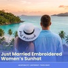 image:imageFunky Junque Bridal Straw Sun Hat Embroidered Bachelorette Party  Woven paper straw bridal hat with embroidered cursive sayings for beach outings bachelorette parties amp sunny daysA Just Married White