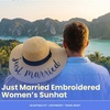 image:imageFunky Junque Bridal Straw Sun Hat Embroidered Bachelorette Party  Woven paper straw bridal hat with embroidered cursive sayings for beach outings bachelorette parties amp sunny daysA Just Married