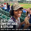 image:imageFunky Junque Criss Cross Ponytail Cap Messy Bun Distressed Baseball Hat  Ponytail messy bun baseball cap for women with crisscross elastic bands for beach gym gardening sporting events amp workBlack Mesh  Leopard Print Distressed