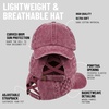 image:imageFunky Junque Criss Cross Ponytail Cap Messy Bun Distressed Baseball Hat  Ponytail messy bun baseball cap for women with crisscross elastic bands for beach gym gardening sporting events amp workBasketweave  Berry