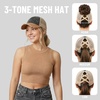 image:imageFunky Junque Criss Cross Ponytail Cap Messy Bun Distressed Baseball Hat  Ponytail messy bun baseball cap for women with crisscross elastic bands for beach gym gardening sporting events amp work2 Tone BlackCamel Distressed