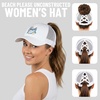 image:imageFunky Junque Criss Cross Ponytail Cap Messy Bun Distressed Baseball Hat  Ponytail messy bun baseball cap for women with crisscross elastic bands for beach gym gardening sporting events amp workBeach Please  White