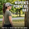image:imageFunky Junque Criss Cross Ponytail Cap Messy Bun Distressed Baseball Hat  Ponytail messy bun baseball cap for women with crisscross elastic bands for beach gym gardening sporting events amp workBeige Mesh  Black Camo Distressed
