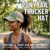 image:imageFunky Junque Criss Cross Ponytail Cap Messy Bun Distressed Baseball Hat  Ponytail messy bun baseball cap for women with crisscross elastic bands for beach gym gardening sporting events amp workAmerican Flag  Olive