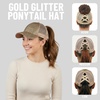 image:imageFunky Junque Criss Cross Ponytail Cap Messy Bun Distressed Baseball Hat  Ponytail messy bun baseball cap for women with crisscross elastic bands for beach gym gardening sporting events amp workSequin  Gold