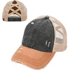 image:imageFunky Junque Criss Cross Ponytail Cap Messy Bun Distressed Baseball Hat  Ponytail messy bun baseball cap for women with crisscross elastic bands for beach gym gardening sporting events amp work2 Tone BlackCamel Distressed