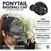 image:imageFunky Junque Criss Cross Ponytail Cap Messy Bun Distressed Baseball Hat  Ponytail messy bun baseball cap for women with crisscross elastic bands for beach gym gardening sporting events amp workAmerican Flag  Jet Black Camo
