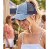 image:imageFunky Junque Criss Cross Ponytail Cap Messy Bun Distressed Baseball Hat  Ponytail messy bun baseball cap for women with crisscross elastic bands for beach gym gardening sporting events amp workNavy Mesh  Denim Distressed