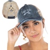 image:imageFunky Junque Criss Cross Ponytail Cap Messy Bun Distressed Baseball Hat  Ponytail messy bun baseball cap for women with crisscross elastic bands for beach gym gardening sporting events amp workLake Life  Navy Distressed W Beige Mesh