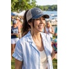 image:imageFunky Junque Criss Cross Ponytail Cap Messy Bun Distressed Baseball Hat  Ponytail messy bun baseball cap for women with crisscross elastic bands for beach gym gardening sporting events amp workLake Life  Navy Distressed W Beige Mesh