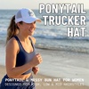 image:imageFunky Junque Criss Cross Ponytail Cap Messy Bun Distressed Baseball Hat  Ponytail messy bun baseball cap for women with crisscross elastic bands for beach gym gardening sporting events amp workBeach Please  White