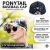 image:imageFunky Junque Criss Cross Ponytail Cap Messy Bun Distressed Baseball Hat  Ponytail messy bun baseball cap for women with crisscross elastic bands for beach gym gardening sporting events amp workCow Print  Black