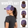 image:imageFunky Junque Criss Cross Ponytail Cap Messy Bun Distressed Baseball Hat  Ponytail messy bun baseball cap for women with crisscross elastic bands for beach gym gardening sporting events amp workTie Dye  Purple WMesh
