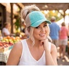 image:imageFunky Junque Criss Cross Ponytail Cap Messy Bun Distressed Baseball Hat  Ponytail messy bun baseball cap for women with crisscross elastic bands for beach gym gardening sporting events amp workBeige Mesh  Mint Distressed