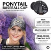 image:imageFunky Junque Criss Cross Ponytail Cap Messy Bun Distressed Baseball Hat  Ponytail messy bun baseball cap for women with crisscross elastic bands for beach gym gardening sporting events amp workAztec Design  Black