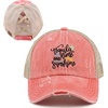 image:imageFunky Junque Criss Cross Ponytail Cap Messy Bun Distressed Baseball Hat  Ponytail messy bun baseball cap for women with crisscross elastic bands for beach gym gardening sporting events amp workTequila  Lime  Sunshine  Coral