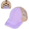image:imageFunky Junque Criss Cross Ponytail Cap Messy Bun Distressed Baseball Hat  Ponytail messy bun baseball cap for women with crisscross elastic bands for beach gym gardening sporting events amp workBeige Mesh  Lavender Distressed