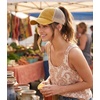 image:imageFunky Junque Criss Cross Ponytail Cap Messy Bun Distressed Baseball Hat  Ponytail messy bun baseball cap for women with crisscross elastic bands for beach gym gardening sporting events amp workBeige Mesh  Mustard Distressed