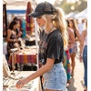 image:imageFunky Junque Criss Cross Ponytail Cap Messy Bun Distressed Baseball Hat  Ponytail messy bun baseball cap for women with crisscross elastic bands for beach gym gardening sporting events amp workBlack