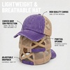 image:imageFunky Junque Criss Cross Ponytail Cap Messy Bun Distressed Baseball Hat  Ponytail messy bun baseball cap for women with crisscross elastic bands for beach gym gardening sporting events amp workPurple