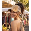 image:imageFunky Junque Criss Cross Ponytail Cap Messy Bun Distressed Baseball Hat  Ponytail messy bun baseball cap for women with crisscross elastic bands for beach gym gardening sporting events amp workBeige Mesh  Rust Distressed