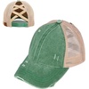 image:imageFunky Junque Criss Cross Ponytail Cap Messy Bun Distressed Baseball Hat  Ponytail messy bun baseball cap for women with crisscross elastic bands for beach gym gardening sporting events amp workBeige Mesh  Green Distressed