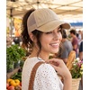 image:imageFunky Junque Criss Cross Ponytail Cap Messy Bun Distressed Baseball Hat  Ponytail messy bun baseball cap for women with crisscross elastic bands for beach gym gardening sporting events amp workBeige Mesh  Khaki Distressed