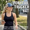 image:imageFunky Junque Criss Cross Ponytail Cap Messy Bun Distressed Baseball Hat  Ponytail messy bun baseball cap for women with crisscross elastic bands for beach gym gardening sporting events amp workBeige Mesh  Navy Distressed