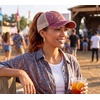 image:imageFunky Junque Criss Cross Ponytail Cap Messy Bun Distressed Baseball Hat  Ponytail messy bun baseball cap for women with crisscross elastic bands for beach gym gardening sporting events amp workBeige Mesh  Burgundy Distressed