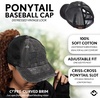 image:imageFunky Junque Criss Cross Ponytail Cap Messy Bun Distressed Baseball Hat  Ponytail messy bun baseball cap for women with crisscross elastic bands for beach gym gardening sporting events amp workAmerican Flag  Black Distressed Black Mesh