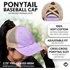 image:imageFunky Junque Criss Cross Ponytail Cap Messy Bun Distressed Baseball Hat  Ponytail messy bun baseball cap for women with crisscross elastic bands for beach gym gardening sporting events amp workBeige Mesh  Lavender Distressed