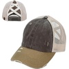 image:imageFunky Junque Criss Cross Ponytail Cap Messy Bun Distressed Baseball Hat  Ponytail messy bun baseball cap for women with crisscross elastic bands for beach gym gardening sporting events amp work2 Tone BrownKhaki Distressed